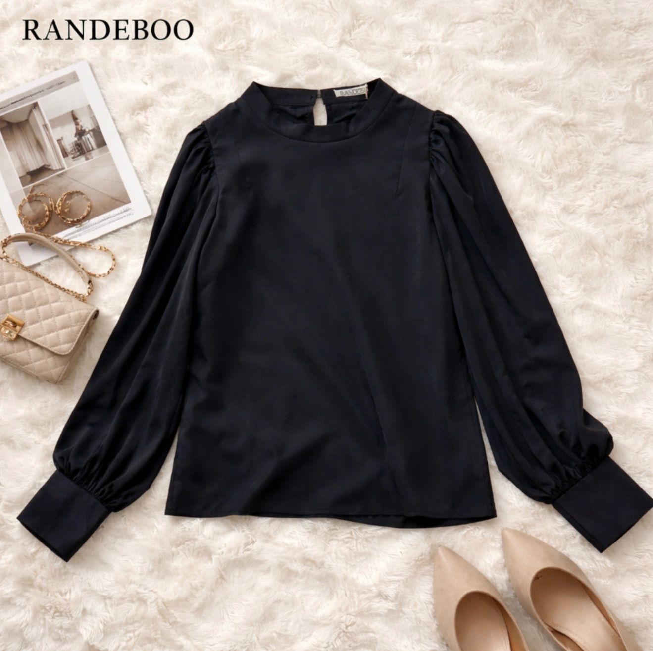 RANDEBOO ボリュームスリーブブラウス 黒 Fサイズ タグ付き未使用 