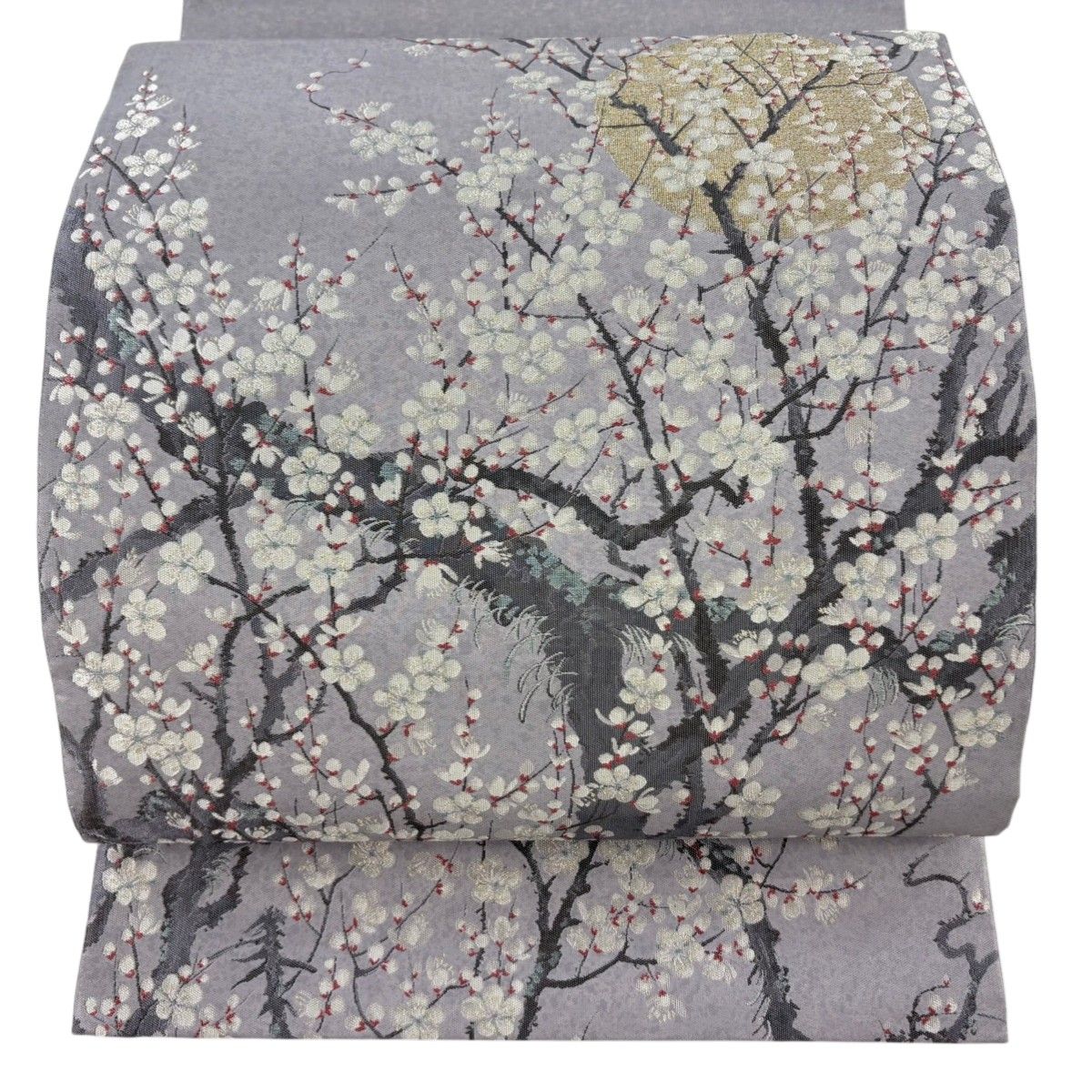 美品】 袋帯 逸品 となみ織物 落款 枝梅 月 金銀糸 薄紫 六通 美品】 袋帯 逸品 となみ織物 落款 枝梅 月 金銀糸 薄紫 六通