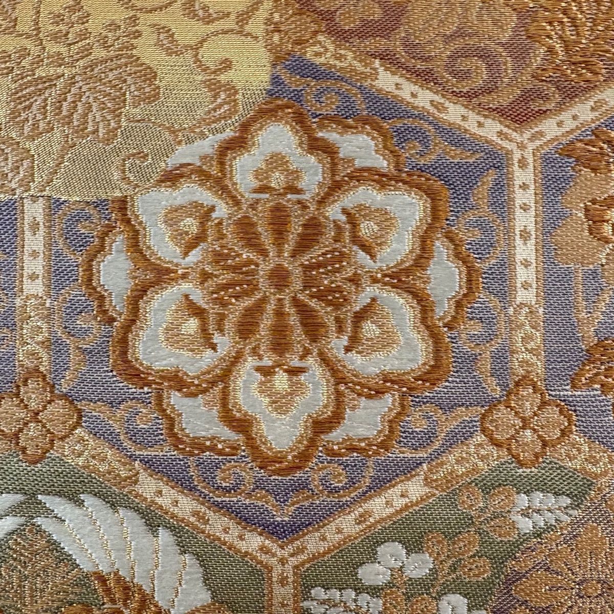 袋帯　正絹　ベージュ系　超美品 美品】 袋帯 名品 吉祥文様 鳥 箔 唐織 ベージュ 六通 正絹