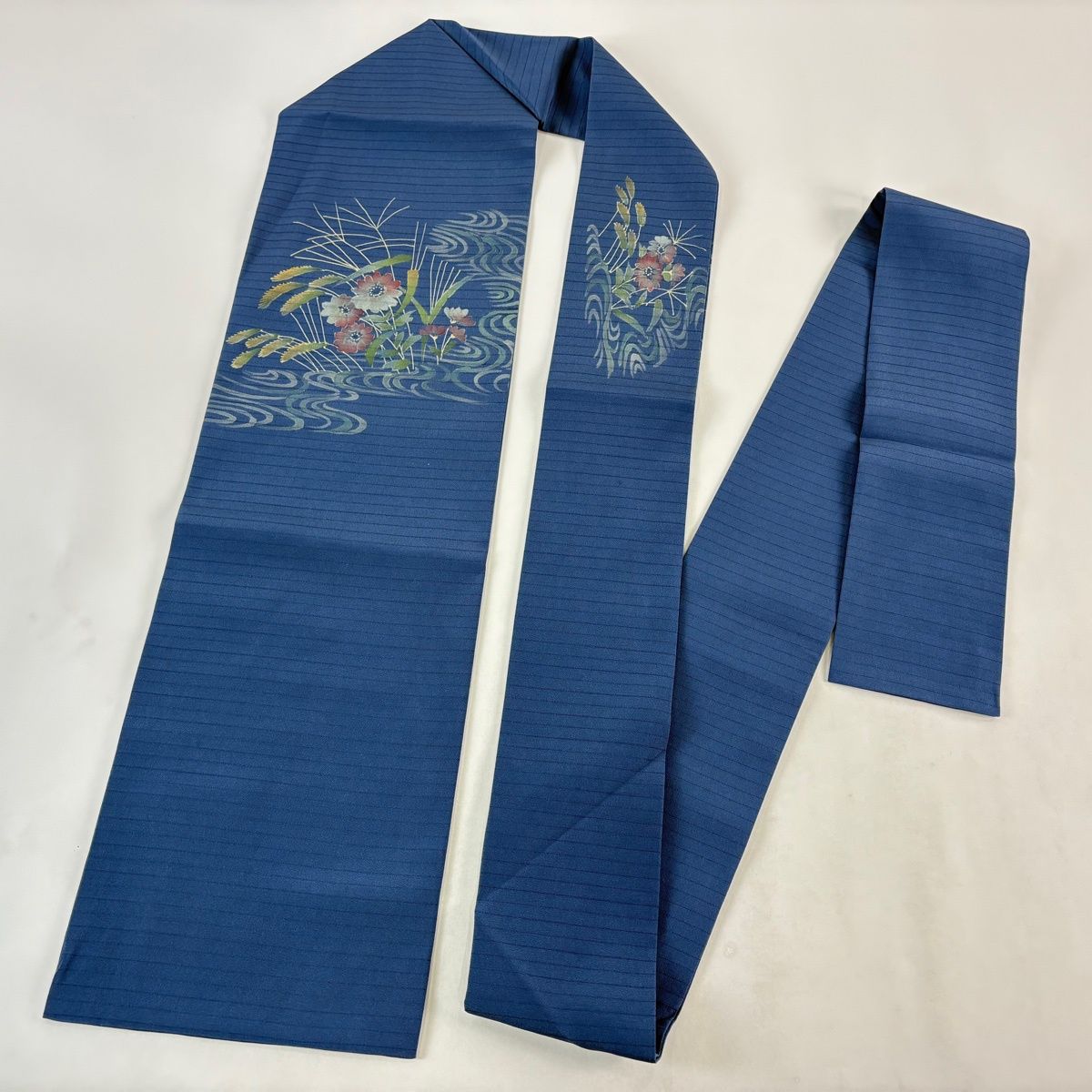美品】名古屋帯 秀品 夏帯 竹 花 濃紺 正絹 【】 【公式通販】