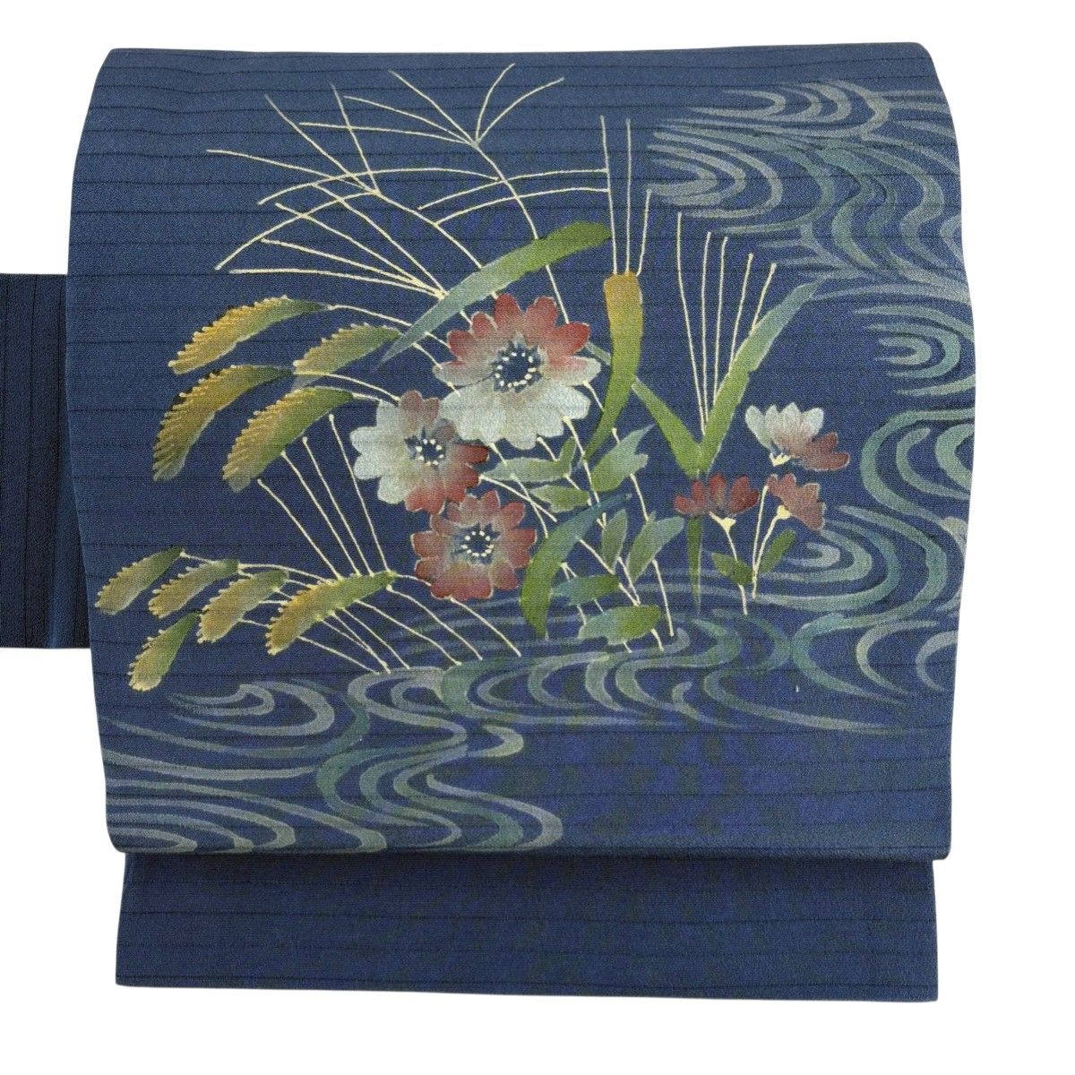 美品】名古屋帯 秀品 夏帯 竹 花 濃紺 正絹 【】 【公式通販】