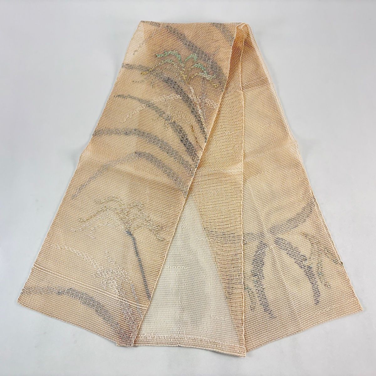 名古屋帯 秀品 夏帯 羅 八寸名古屋帯 葉柄 箔 ベージュ 正絹 【中古 