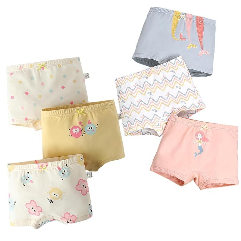 【新品】 [Hapipana] 女の子 ボクサーショーツ 6点組 女児 抗菌 下着 キッズ ショーツ パンツ 綿 通気 パンツ 子供服 短パン ガールズ ジュニア 幼児 小学生 弾力性 100 110 120 130 140 150 160（人魚と水玉，140