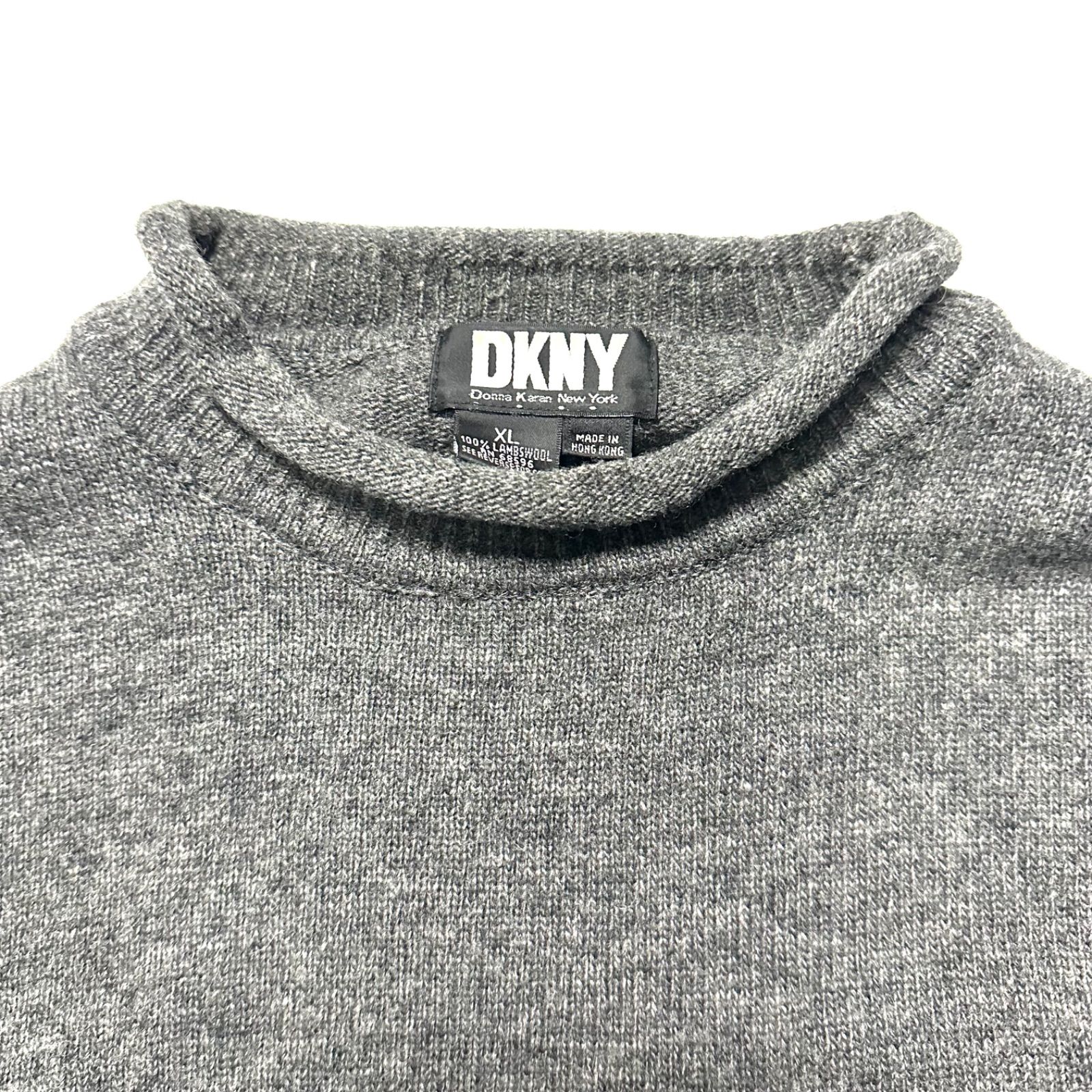 90s】【DKNY】 ロールネック 立体ポケットラムウール ニット セーター 