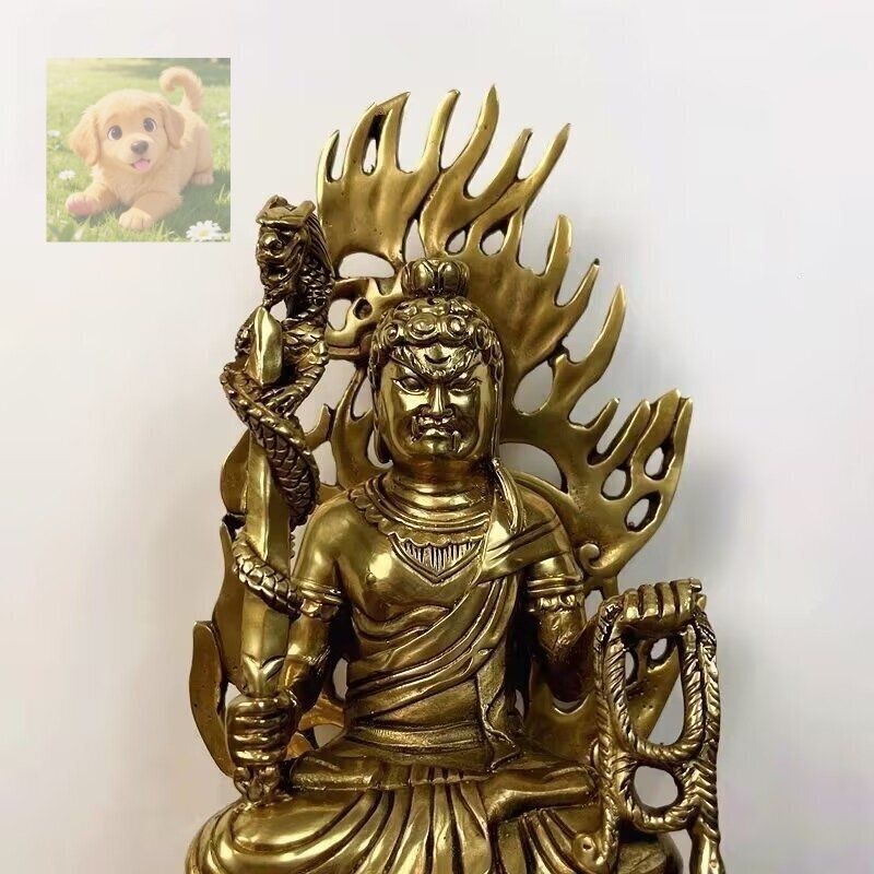 純銅*不動明王仏像護法置物 純銅 招財 天王護法仏像 -仏像不動明王(銅製)