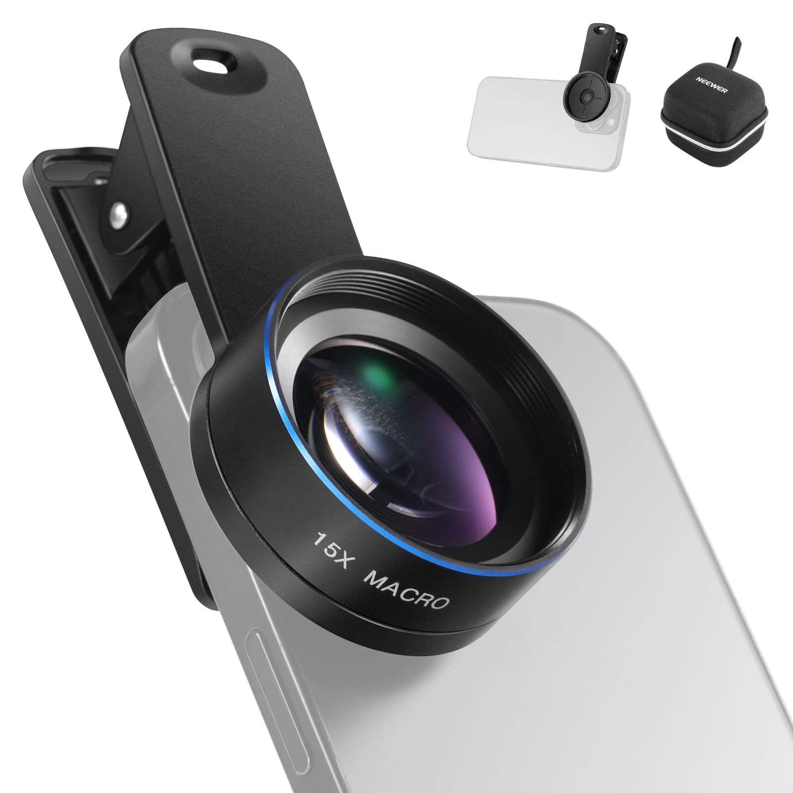 NEEWER BASICS 15倍マクロスマホレンズキット 37mmレンズクランプ付き HDカメラアクセサリー スマホレンズアクセサリー コンパチブル iPhone 16 Pro Max/iPhone 15 Pro Max/Galaxy S25 Ultra L