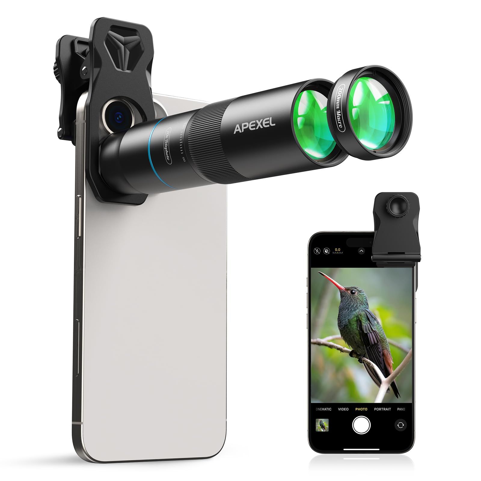 APEXEL 望遠とマクロ一体化 10Xスマホ望遠レンズ+200mmスマホマクロレンズ 遠距離撮影も細部撮影もできる 超高コスパ 最新EDレンズ採用超 コンパクトで軽量 持ち運び易い 使用簡単主流のスマホに対応する（TM10）
