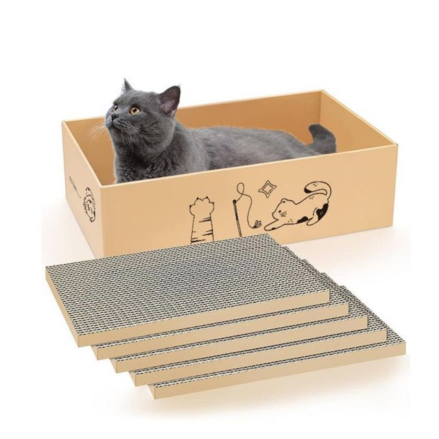 YCHUTUTU猫 爪研ぎ 段ボール 箱型 猫 つめとぎ5枚入り 両面使える り 猫ベッド兼用 箱型 経済的 掃除楽 猫に適しています45×26×15CM