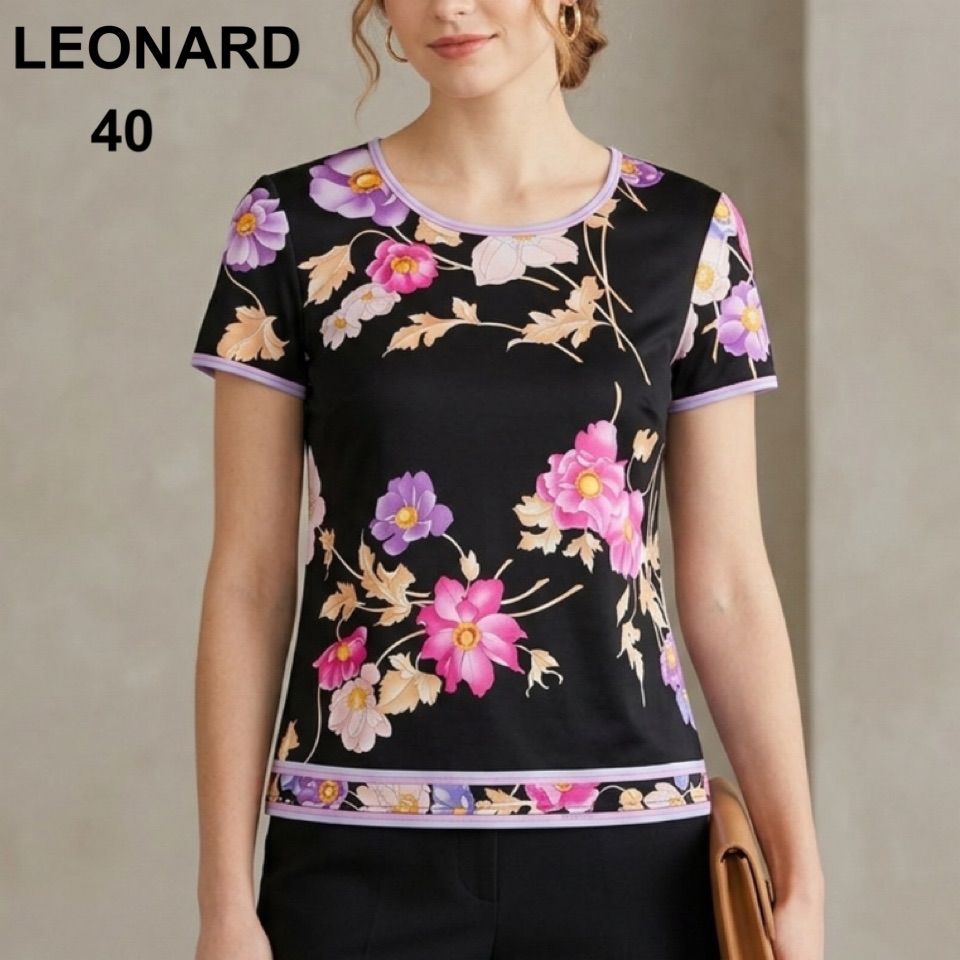 極美品 現行タグ レオナール LEONARD 花柄カットソー フラワープリント