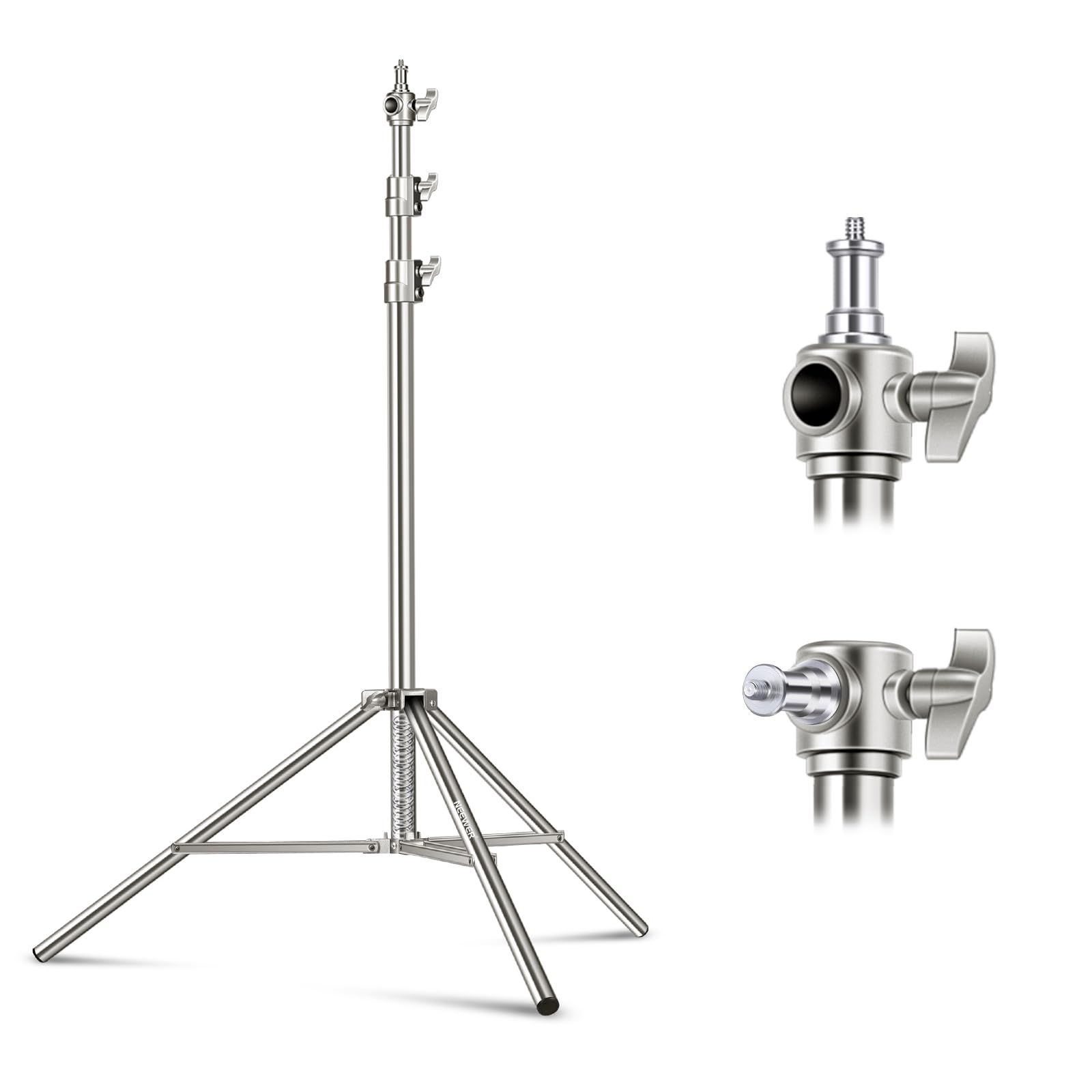 新品 NEEWER 2m ステンレススチール ライトスタンド スプリングクッション 耐久性 写真三脚スタンド 1/4インチから3/8インチのユニバーサルネジアダプター付き ストロボ/LEDビデオライト/リングライト/モノライト/ソフトボックスに適用