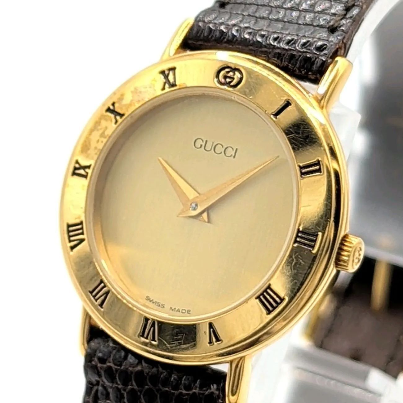 GUCCI 3000.2.L Watch Men's Quartz Round Gold Black dial Y2K GUCCI 3000.2.L Watch Men's Quartz Round Gold Black dial Y2K