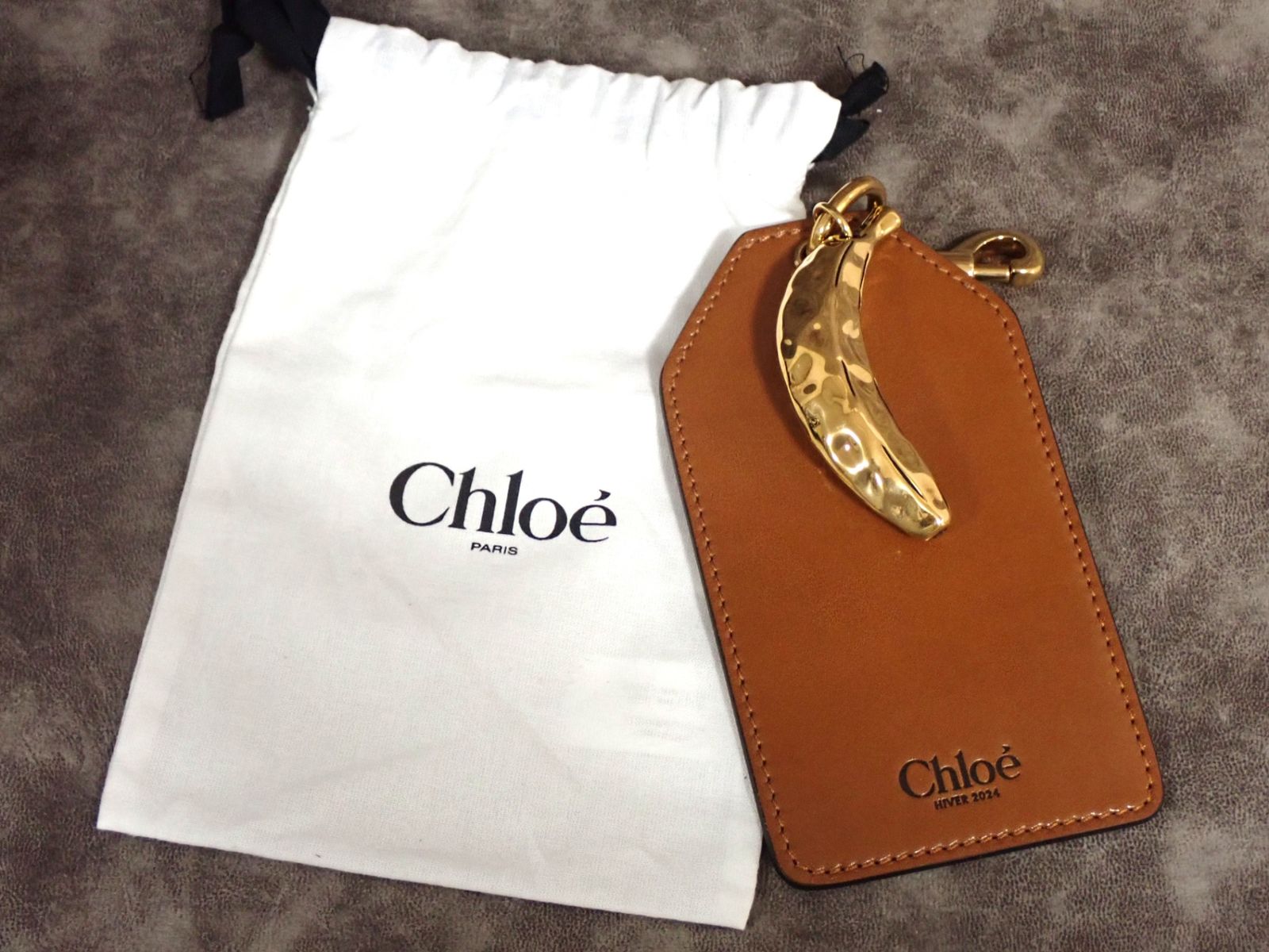 【美品・希少】Chloé クロエ バッグチャーム バナナモチーフ ゴールド×ブラウン 保存袋付