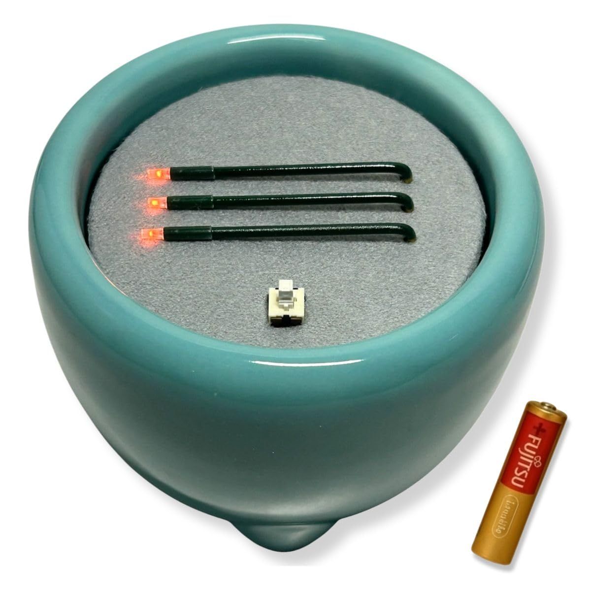 新品 火を使わず安全な電子線香 仏具 LED電子線香 サンやすらぎ 寝かせ線香タイプ 玉香炉 2.5寸 浄土真宗用