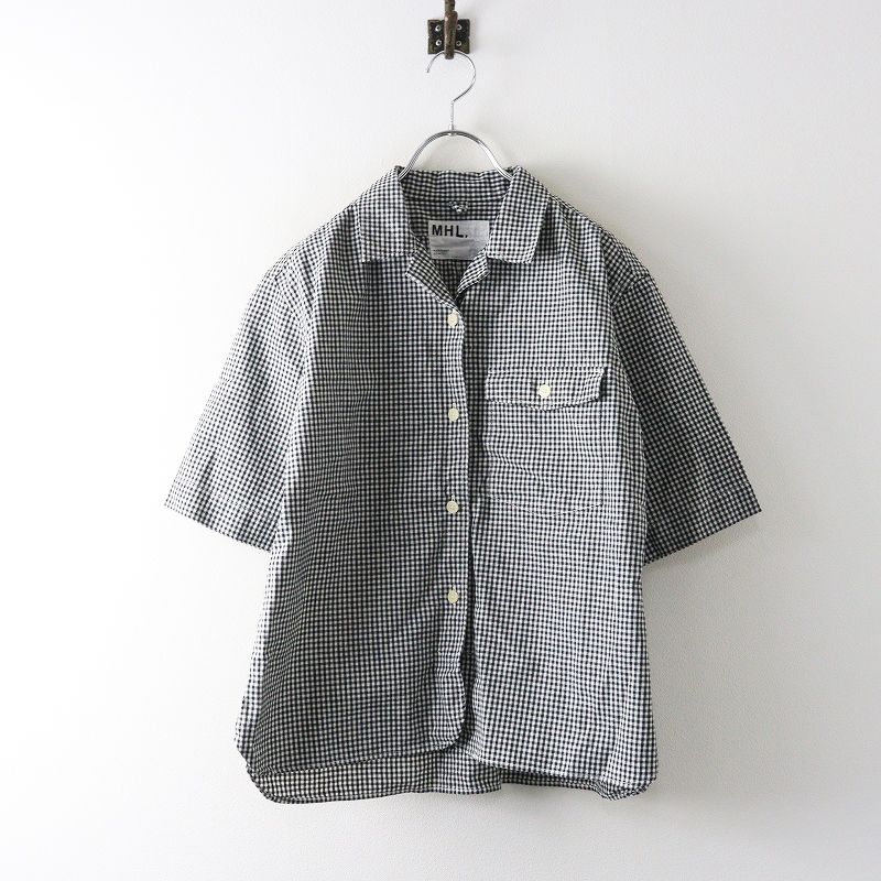 MHL. マーガレットハウエル MARGARET HOWELL COTTON LINEN GINGHAM オープンカラーシャツ 2＼ブラック ブラウス【2400014868012】