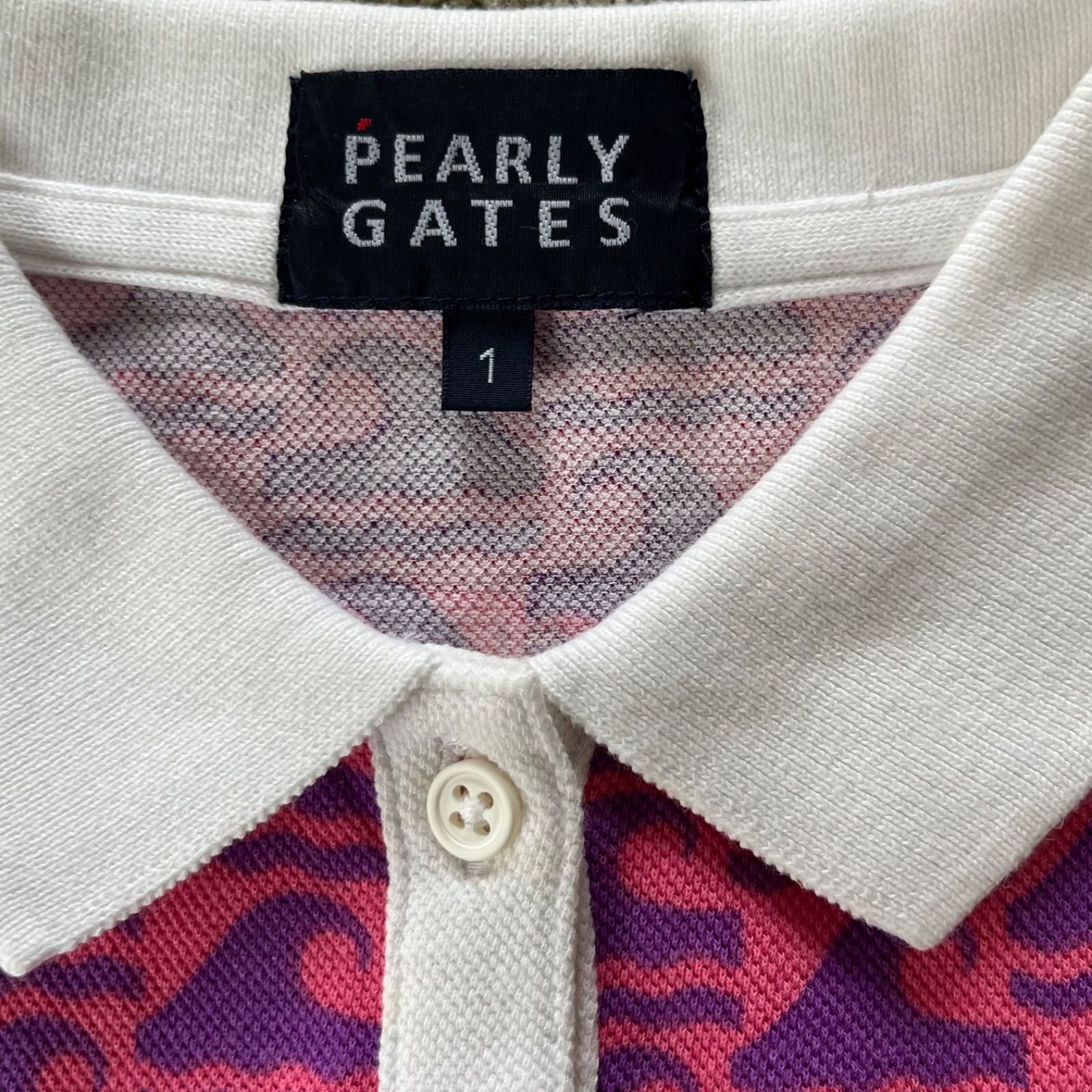 PEARLY GATES パーリーゲイツ 半袖 ロゴ刺繍 総柄 コットン混 