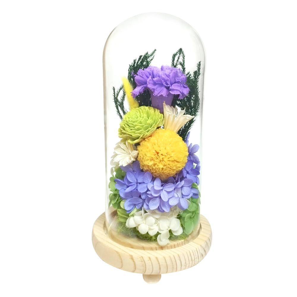新品 スープ(Soup) お供え ガラスドームアレンジメント 日々華 (ひびか) 約φ11.5×H23cm パープル C36360