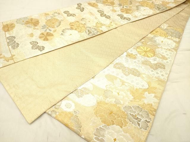 平和屋2◎六通柄袋帯 雪芝花文 泥金錦 本泥箔 逸品 DAAG5436jm | STROH.AT