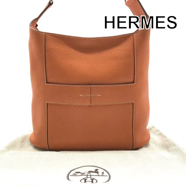 良品 HERMES エルメス グッドニュース トリヨン レザー ショルダー バッグ 斜め掛け オレンジ シルバー金具 レディース ブランド k7695 エルメス HERMES グッドニュースPM □O刻印 オレンジ シルバー金具