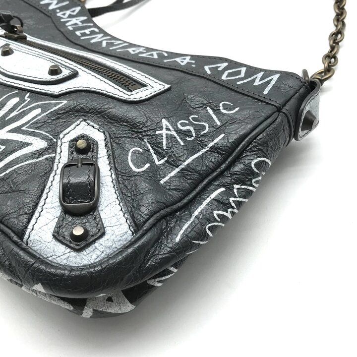 美品 BALENCIAGA バレンシアガ レザー グラフィティ ミニ シティ