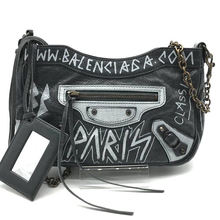美品 BALENCIAGA バレンシアガ レザー グラフィティ ミニ シティ 516260 チェーン ショルダー バッグ ブラック k7701 美品 BALENCIAGA バレンシアガ レザー グラフィティ ミニ シティ