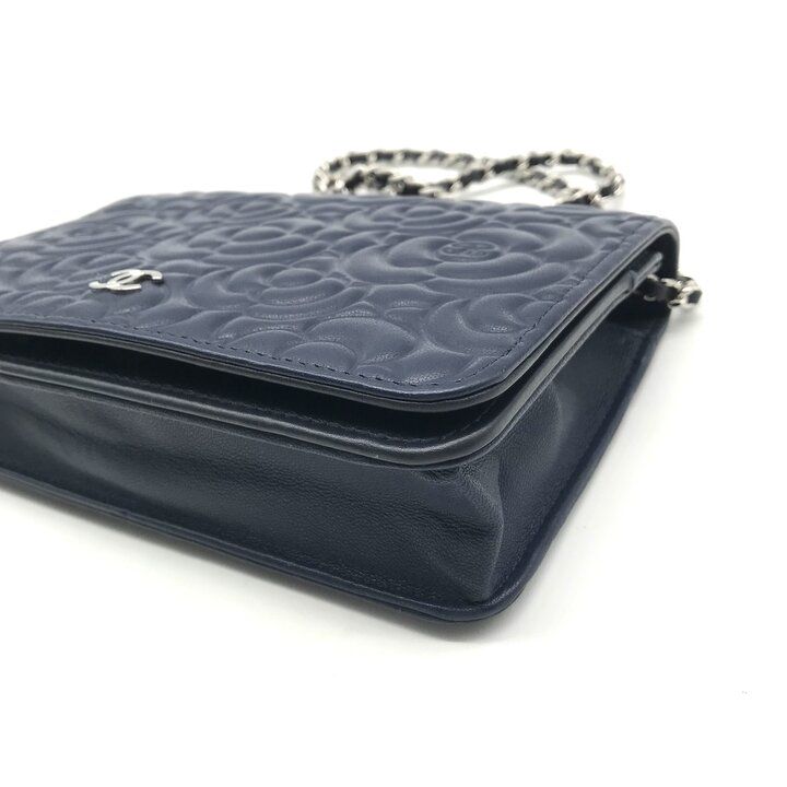 超美品 CHANEL シャネル ココマーク カメリア レザー チェーン ウォレット ショルダー バッグ 財布 ネイビー レディース ブランド r1192 超美品 CHANEL シャネル ココマーク カメリア レザー チェーン