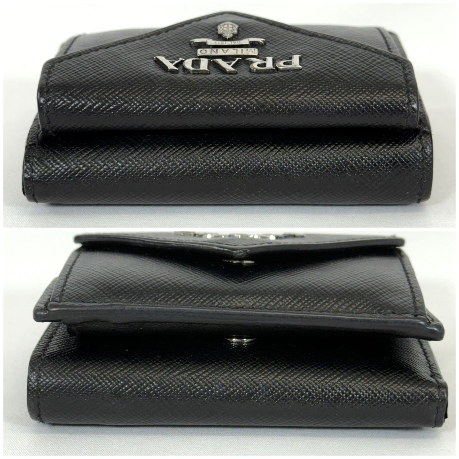 PRADA プラダ Wホック折り財布 三つ折り サフィアーノレザー 三角