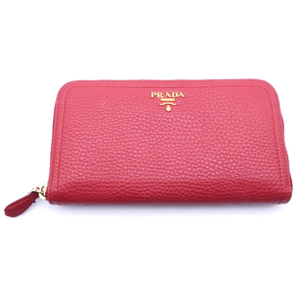 PRADA (プラダ) ラウンドジップ レザーウォレット 長財布 レッド 