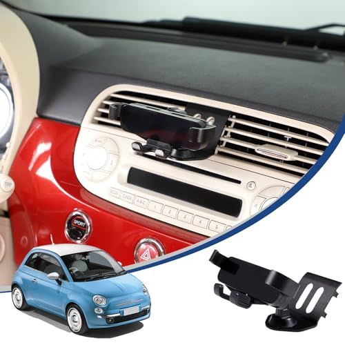 新品 Hcilloend 新型 フィアット 500 専用 2010~2015に適用 スマホホルダー 車載ホルダー 車 スマホスタンド 携帯 ホルダー スマホスタンド 吹き出し口 送風口 回転クリップ アルミニウム合金製 片手操作 360度回転 全機種対応 取付