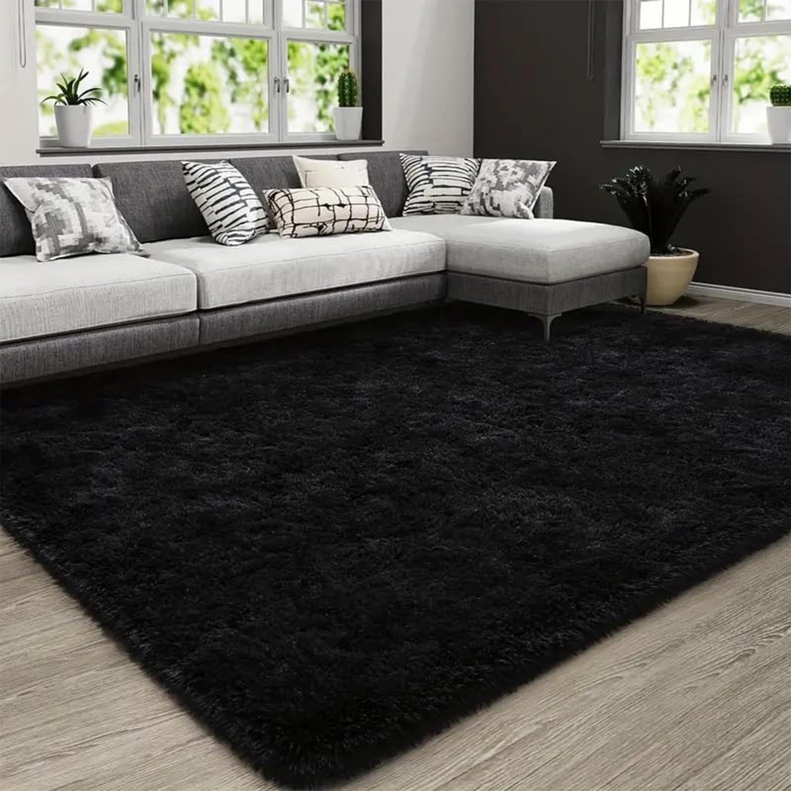 新品 AIMECOカーペット ブラック ラグ 200*300cm 約3.7畳ふわふわ 