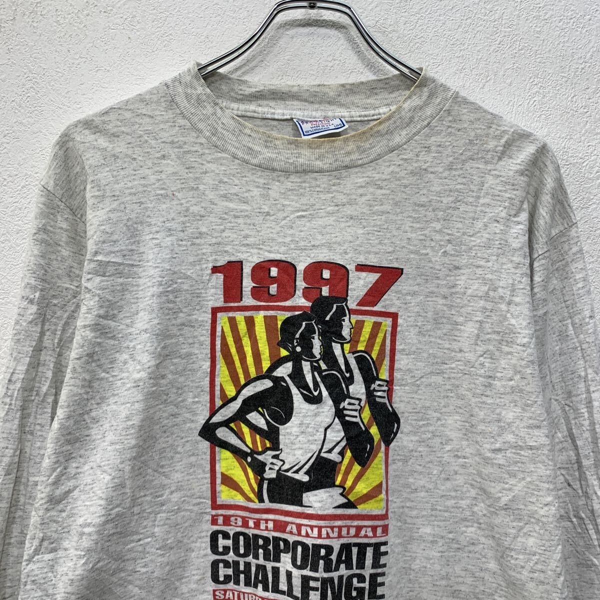90s USA製 All Sport 長袖 プリントTシャツ L ライトグレー プル 