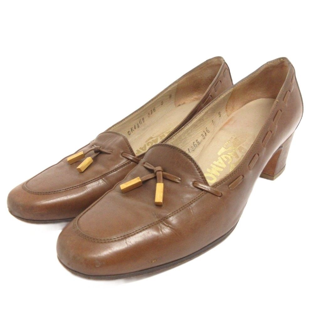 Salvatore Ferragamo タッセル ブラウン レザー24.5 Salvatore