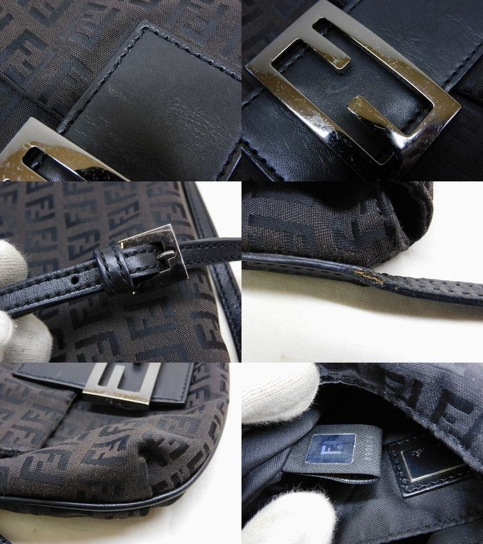 FENDI フェンディ ■ 小さめ ショルダーバッグ ズッキーノ ダークブラウン×ブラック系 レディース □8C FENDI（フェンディ） ズッキーノショルダーバッグ ブラウン 斜め掛け