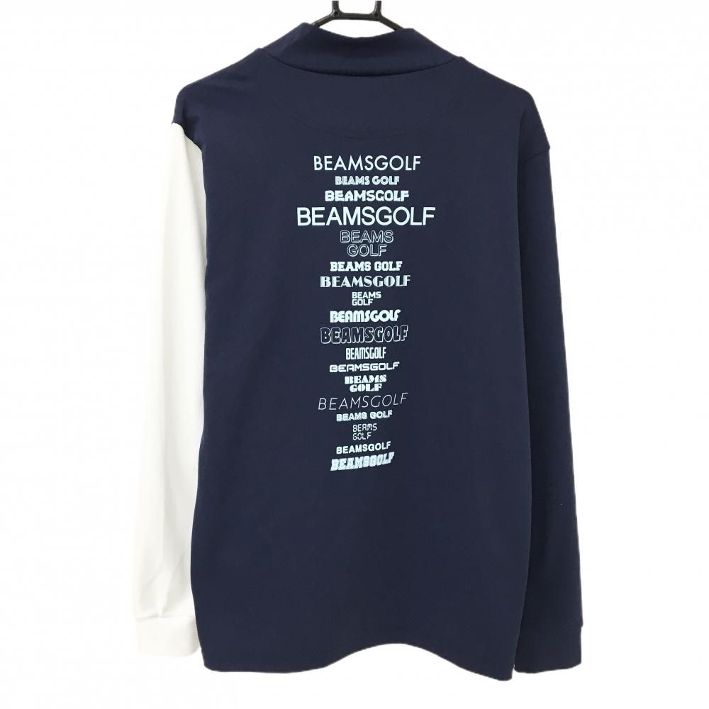 BEAMS GOLF ネイビー ハイネックシャツ M 超美品】ビームスゴルフ 長袖ハイネックシャツ ネイビー×白 背面ロゴ