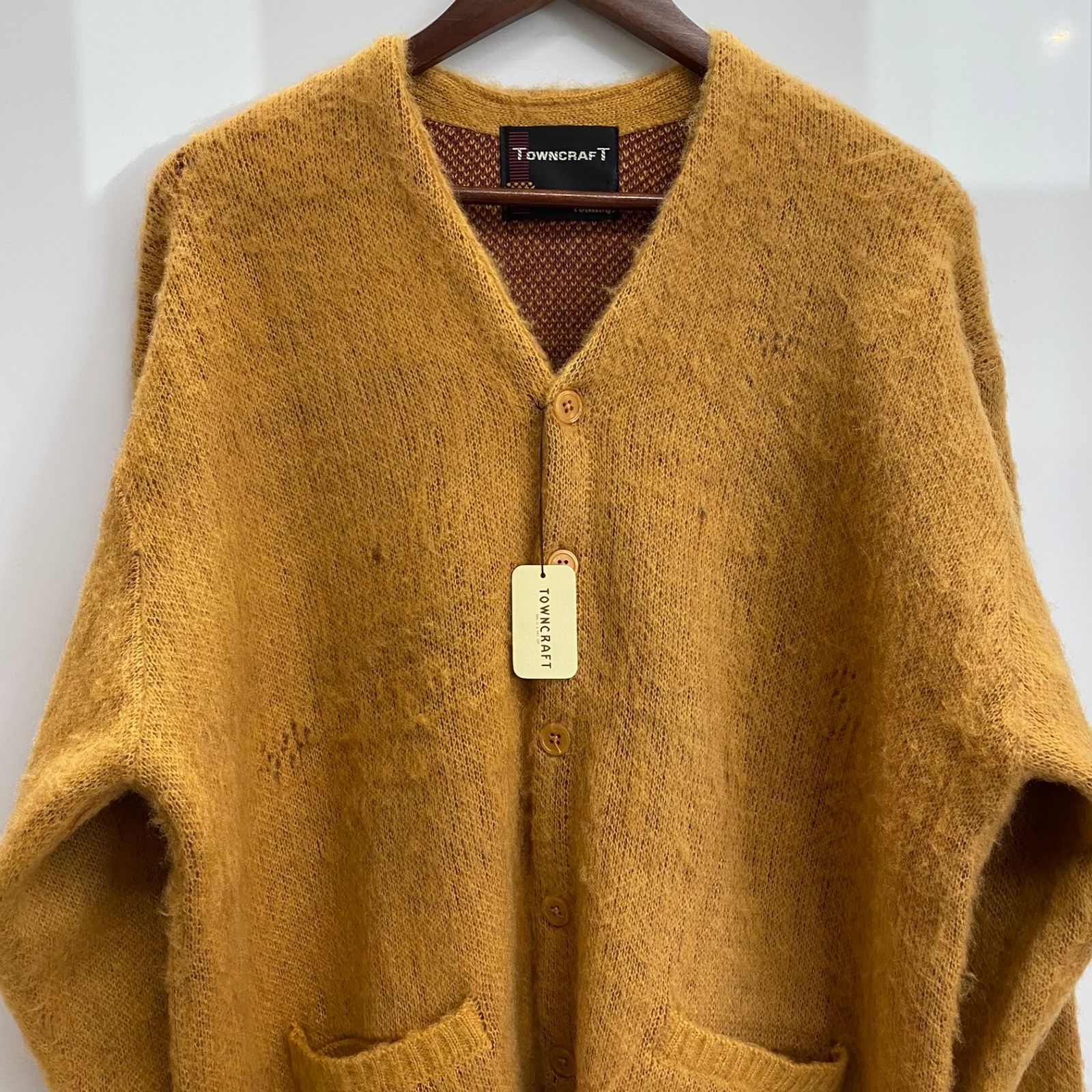 タウンクラフト TOWNCRAFT worn-out solid cardigan マスタード モヘア