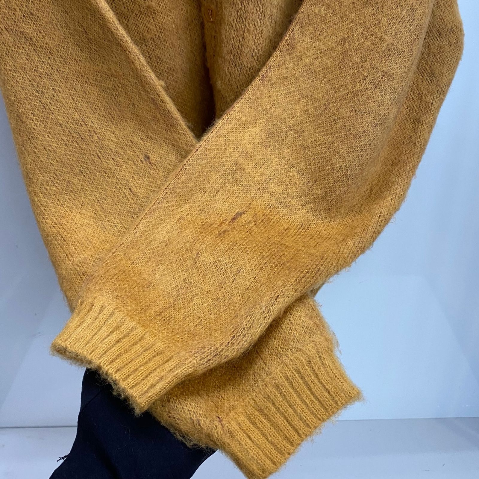 タウンクラフト TOWNCRAFT worn-out solid cardigan マスタード モヘア