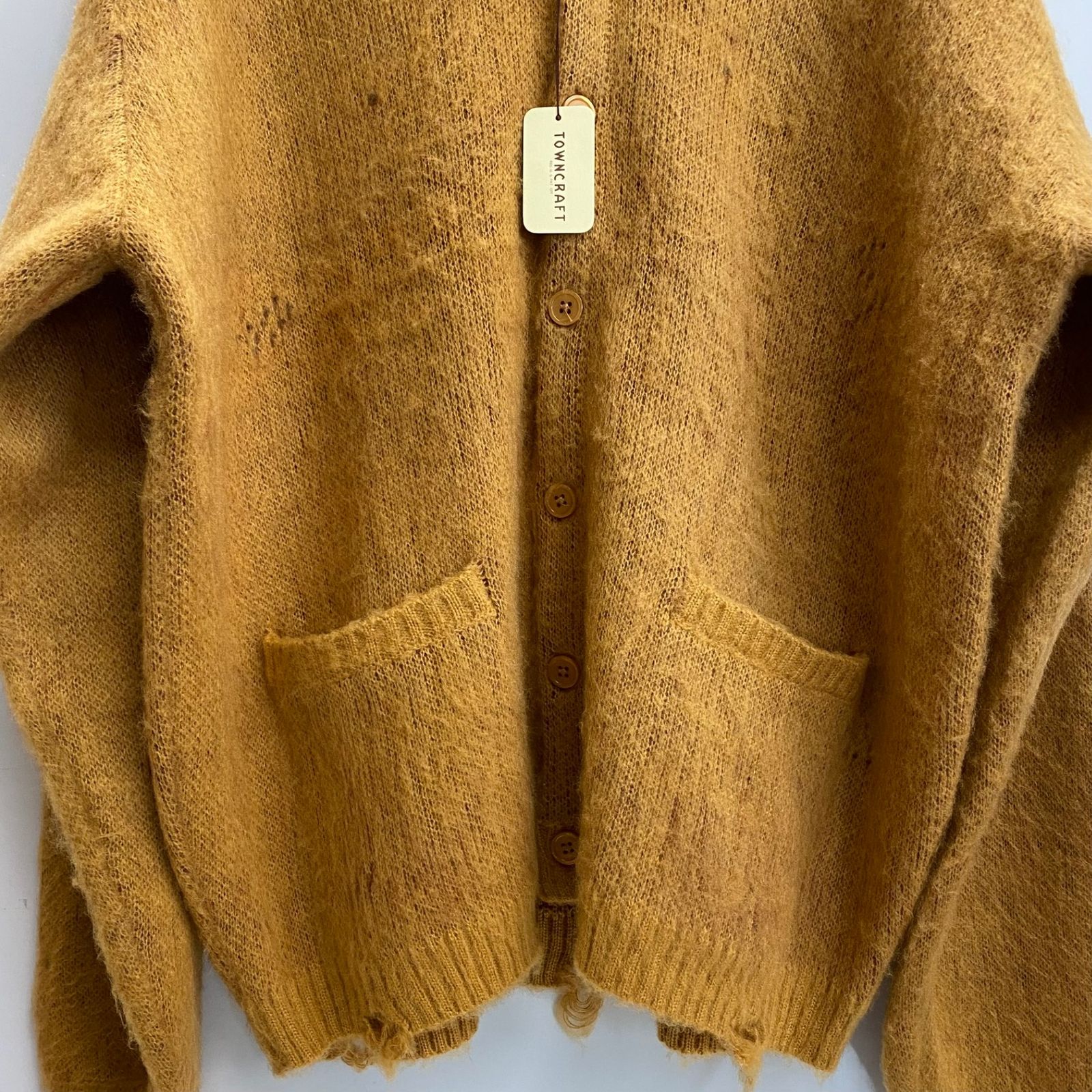タウンクラフト TOWNCRAFT worn-out solid cardigan マスタード モヘア 