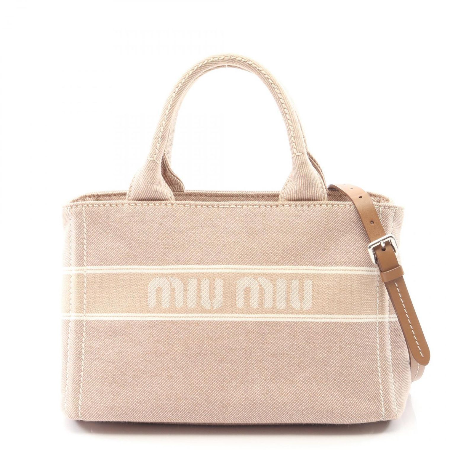 ミュウ ミュウ Miu Miu トートバッグ DENIM LOGO 5BA219 ブラウン 