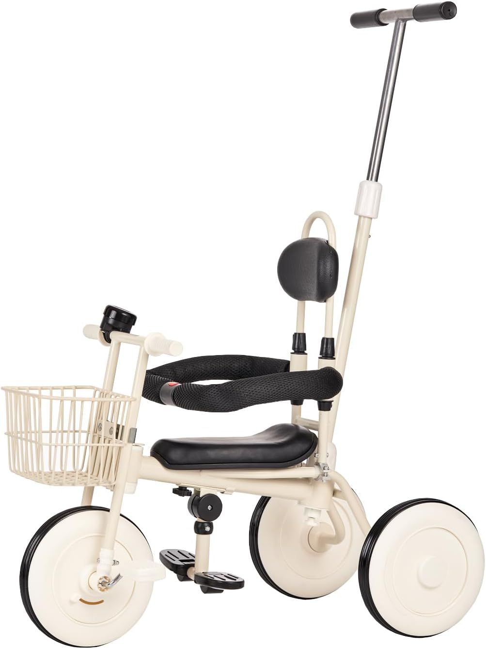  monozu レトロ三輪車 手押し棒付き バッグ-傘 1歳 2歳 3歳 カゴ付き 手押し 子供用三輪車 誕生日 プレゼント 男の子 女の子 おしゃれ かわいい シンプル 売れ筋 ベビーカー バギー 外出 移動用品