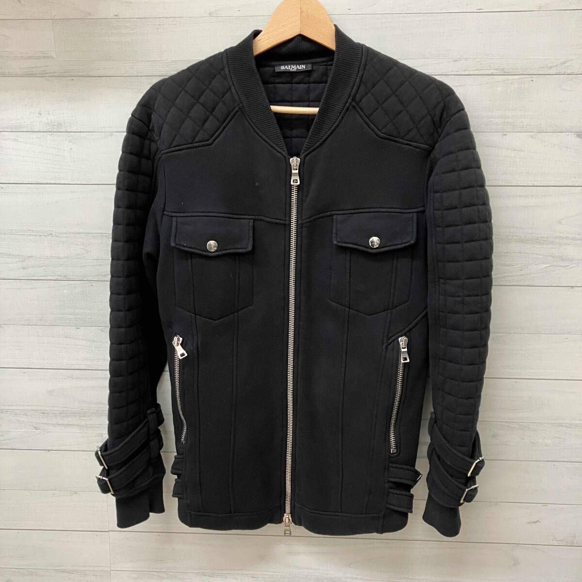BALMAIN バルマン 14SS キルティングスウェットライダースジャケット