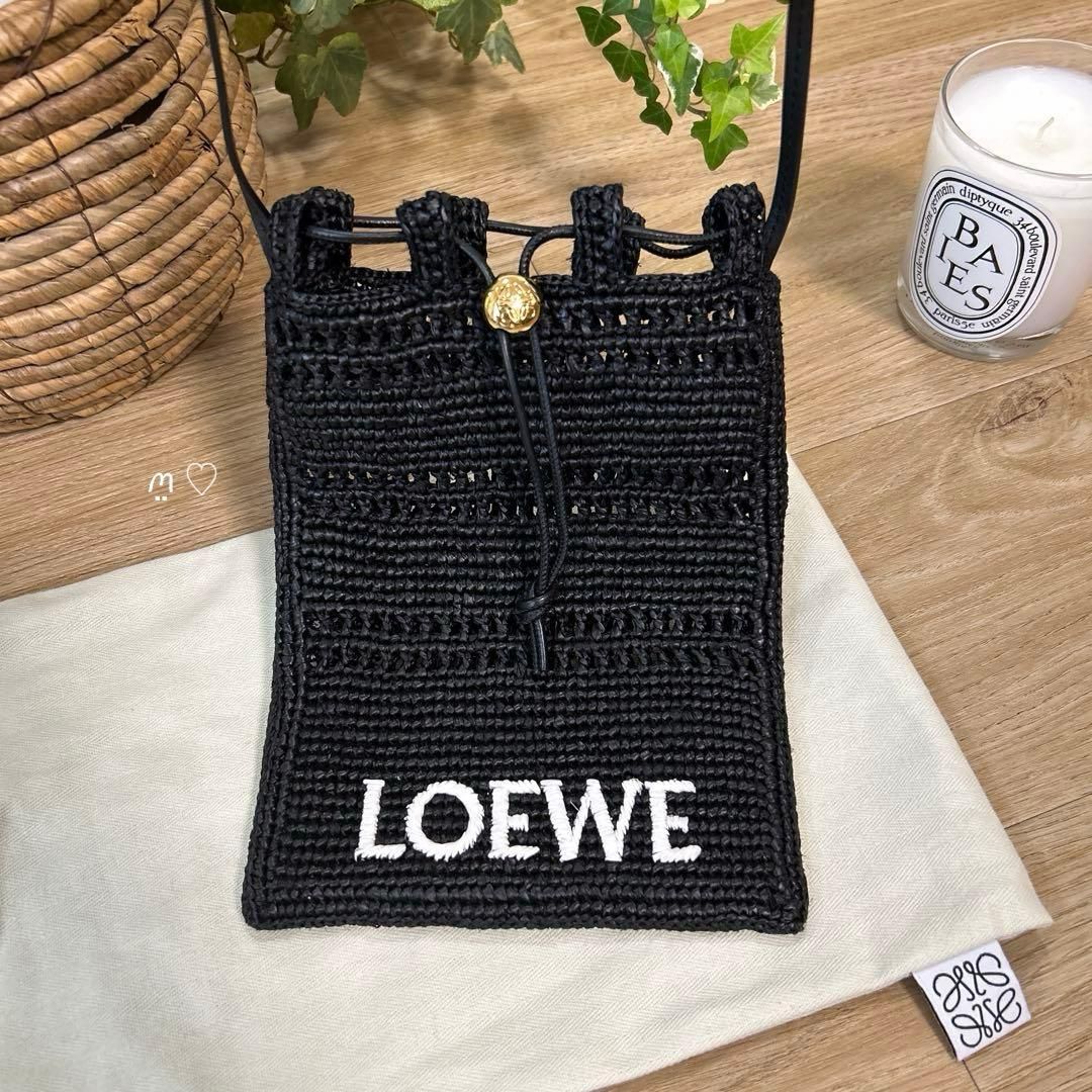 LOEWEロエベ ドローストリングポケット ラフィアショルダーバッグ 斜