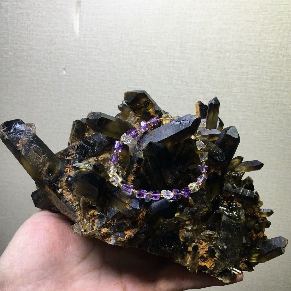  AAAAAAA級 魔除け ◆天然モリオン 黒水晶 クラスターB0313|YS|358A 棚付き小物 置物 インテリア小物