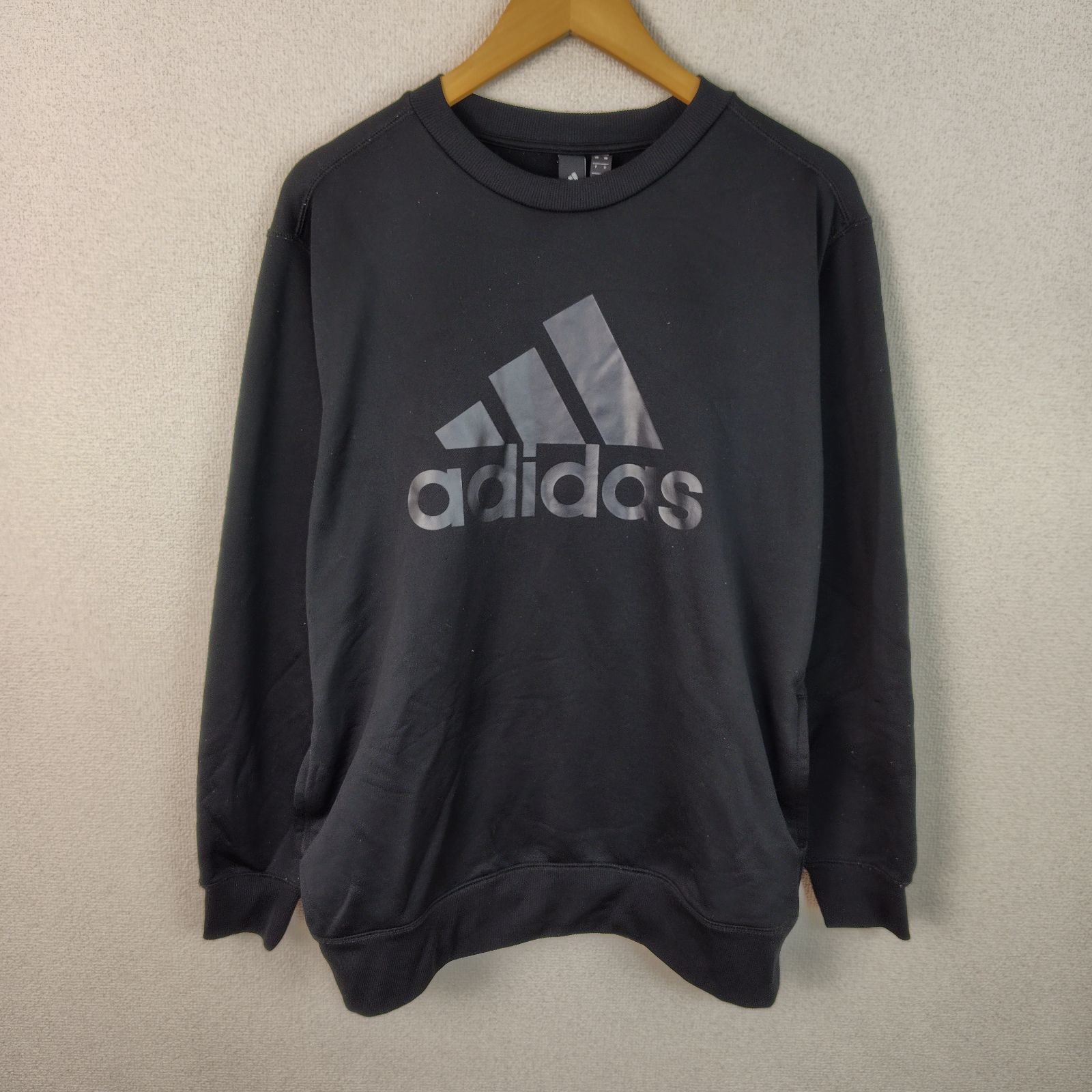adidas アディダス スウェット デカロゴ ブラック Oサイズ メンズ 古着 