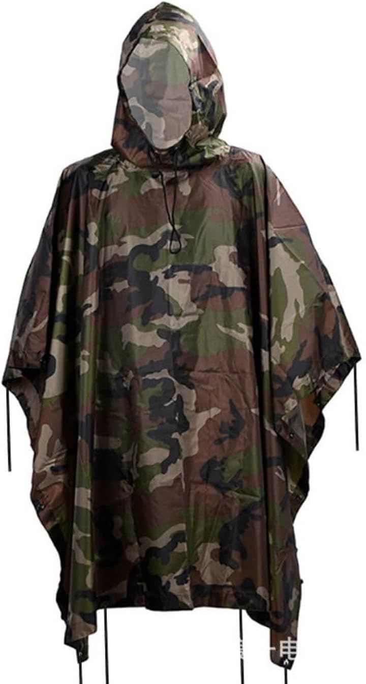 ノーブランド品 レイン コート ポンチョ 迷彩 ミリタリー キャンプ アウトドア 自転車 サバゲー 雨具 ギリー 服 (四色迷彩, Free Size)