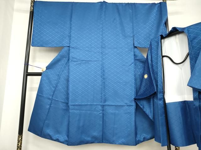 平和屋着物●男性 色紋付・羽織セット 菱地紋 洗える着物 AABG6922ck