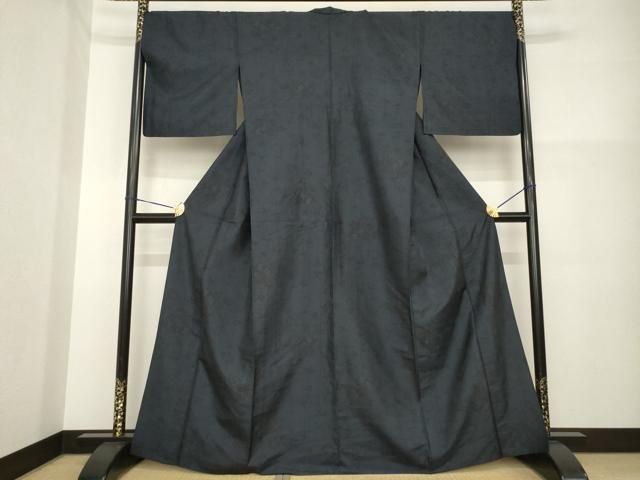 平和屋着物▽上質な紬　単衣　舞蝶文　黒地　正絹　逸品　AAAV8463fy 平和屋着物□上質な紬 舞蝶文 正絹 逸品 CABG4849fb