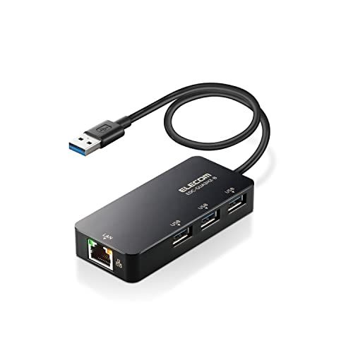 エレコム 有線LANアダプター USB3.0 USB-A USB→RJ45 変換アダプター ギガビット USBハブ (USB-A×3ポート) 【Windows 11/10/8.1、macOS 12/11/10.15対応】 ブラック EDC-GU　美品　おすすめ