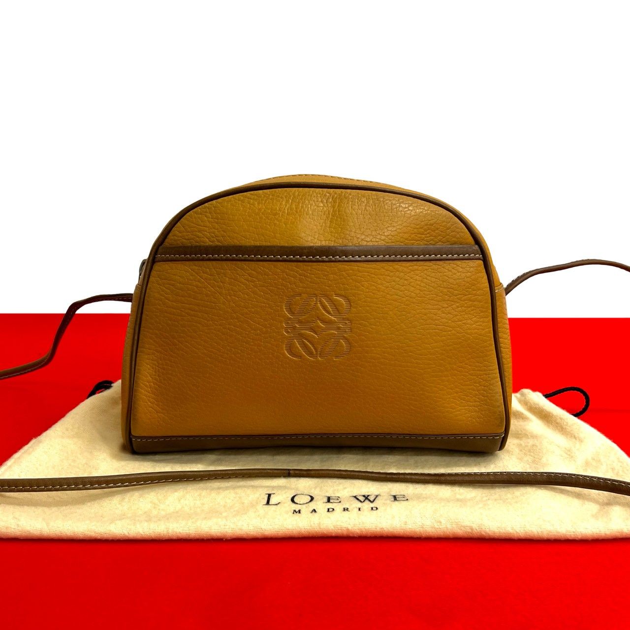 極 美品 LOEWE ロエベ ヴィンテージ アナグラム ロゴ レザー 本革 ミニ 