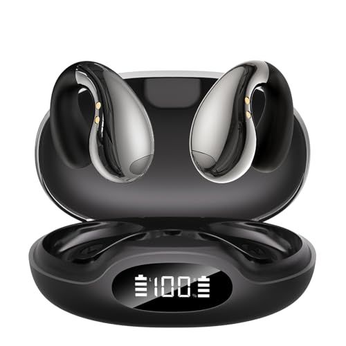 Earcuff Earphones [2026 NEW 10 Hour Continuous Playback/ AI Translation Function] Wireless Earphones, Bluetooth 5.4, Open Ear Space Audio, Comfortable Wearing Comfort with Microphone, Auto Pairing, Commuting to Work or School, Web Conference, Sports, Black: