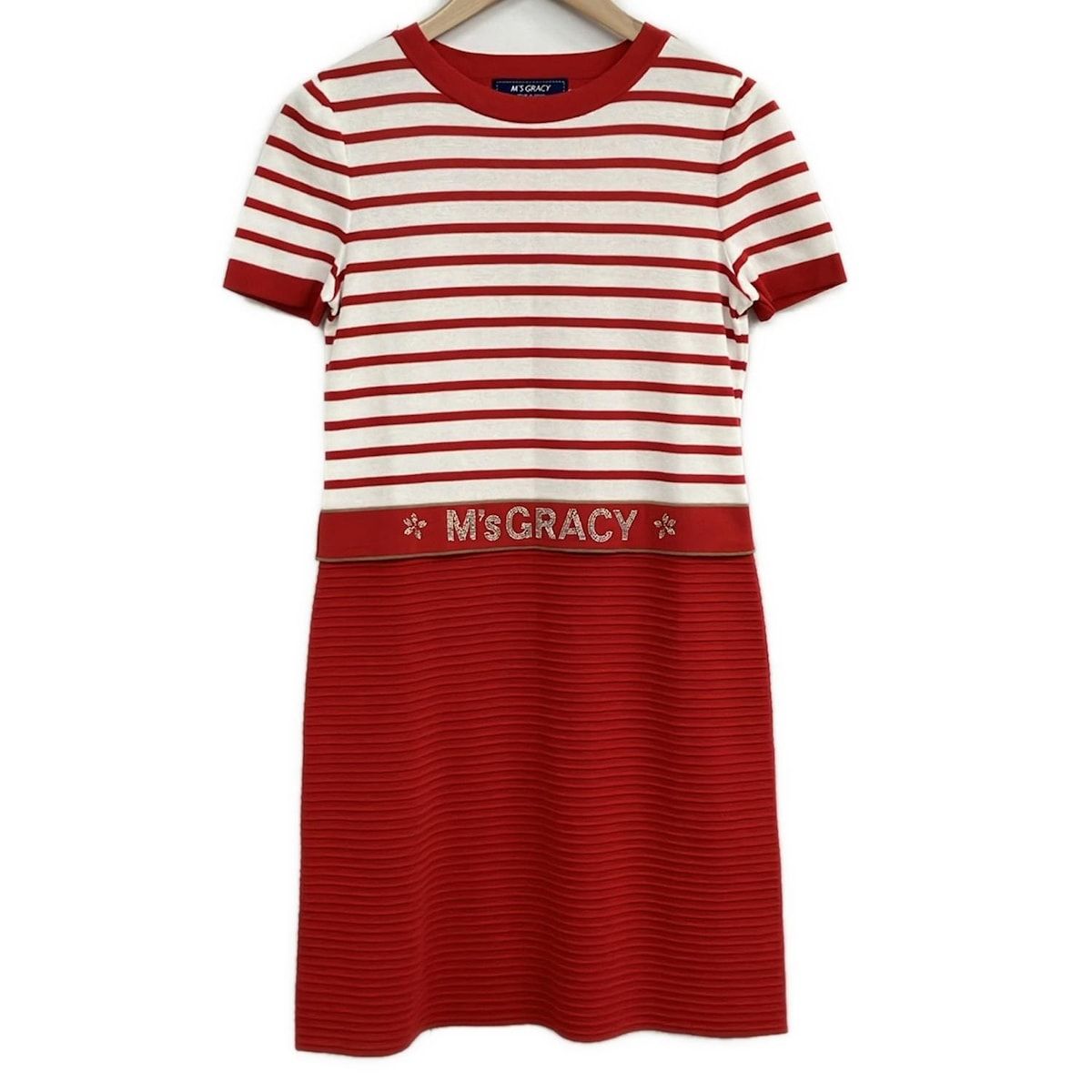 M'S GRACY 半袖 ワンピース レッド エムズグレイシー Tent Knit One