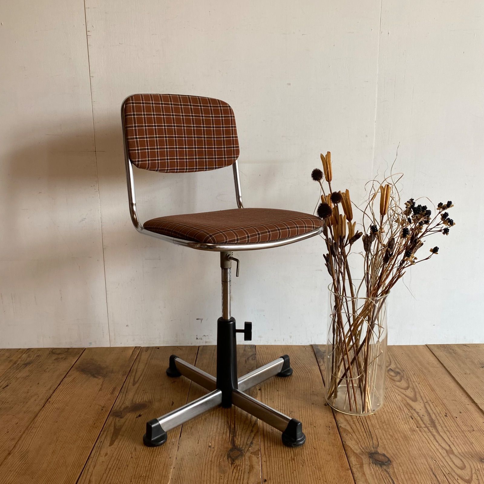 ヴィンテージ チトセ チェック デスクチェア 昇降式 レトロ Y749 学習椅子 オフィスチェア ワークチェア 椅子 チェア